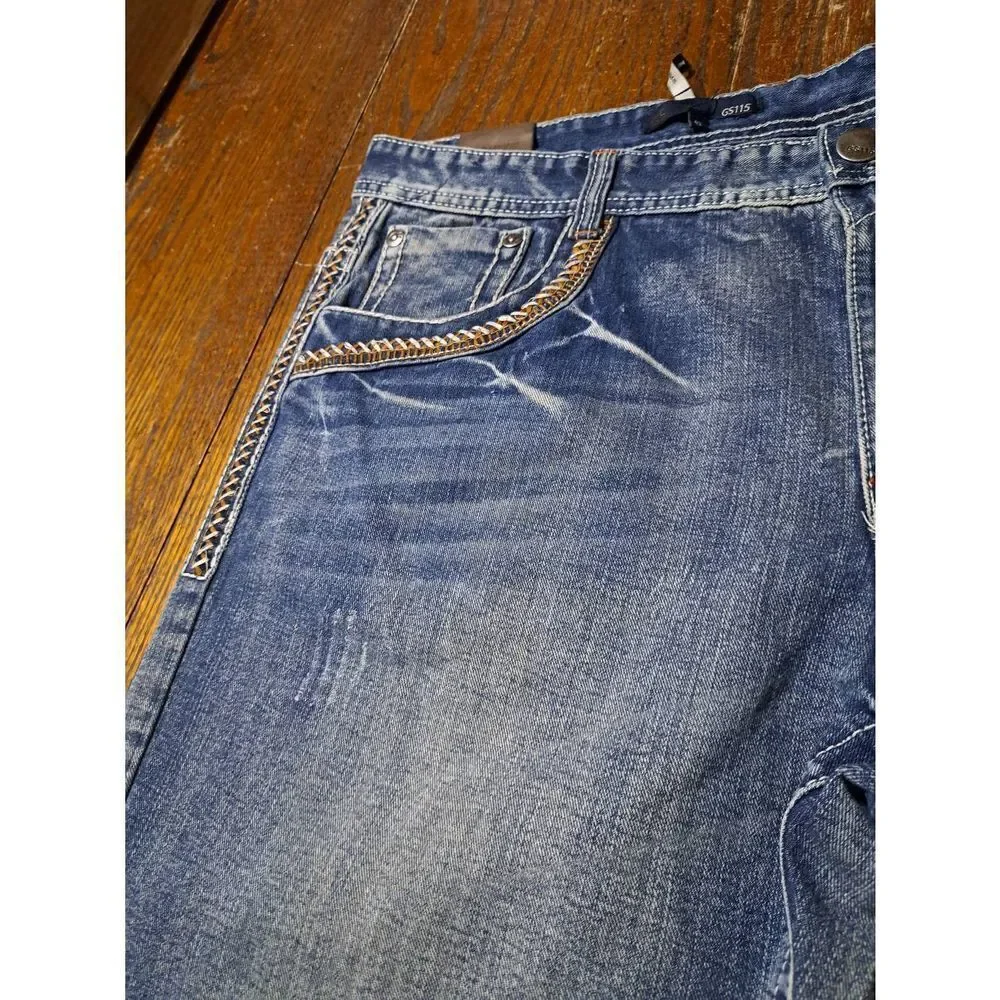 Waist 42 GS115 Distressed Denim Blue Jean Shorts Streetwear Cotton Shorts